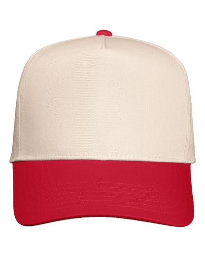 Valucap Five-Panel Twill Cap 8869 #color_Natural/ Red