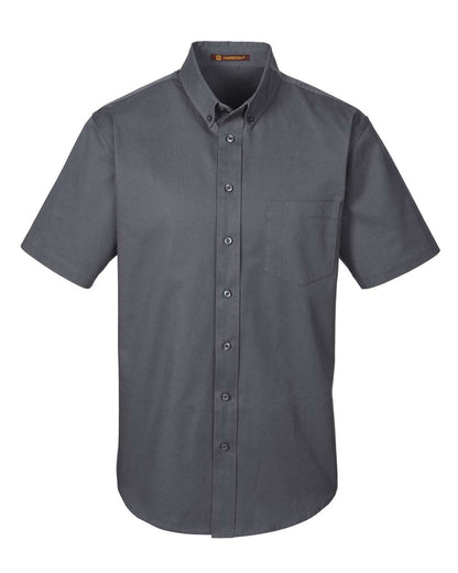 Harriton Men's Foundation Cotton Short-Sleeve Twill Shirt with Teflon™ M582 #color_Dark Charcoal