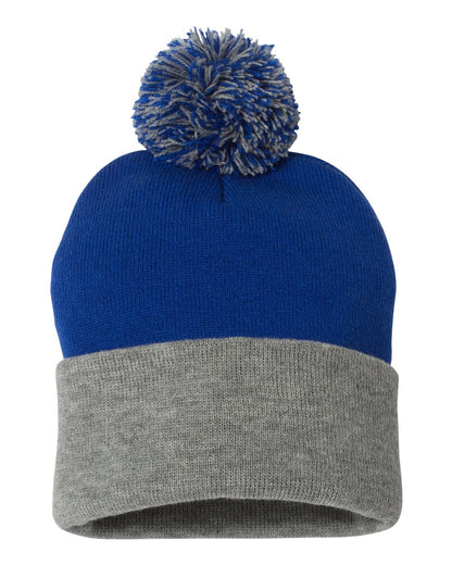 Sportsman 12" Pom-Pom Cuffed Beanie SP15 #color_Royal/ Heather Grey