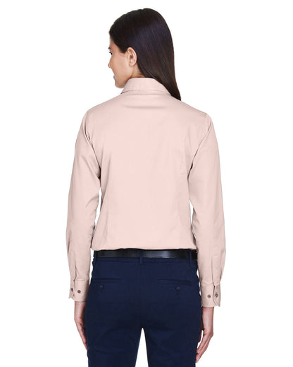 Harriton Ladies' Easy Blend™ Long-Sleeve Twill Shirt with Stain-Release M500W #color_BLUSH