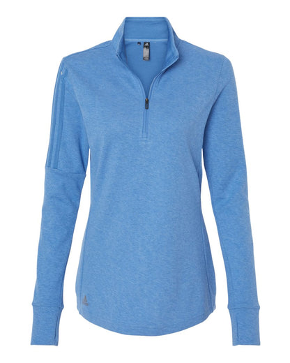 Adidas Women's 3-Stripes Quarter-Zip Sweater A555 #color_Focus Blue Melange