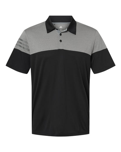 Adidas Heathered 3-Stripes Colorblocked Polo A213 #color_Black/ Vista Grey