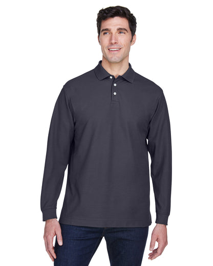 Devon & Jones Men's Pima Piqué Long-Sleeve Polo D110 #color_NAVY