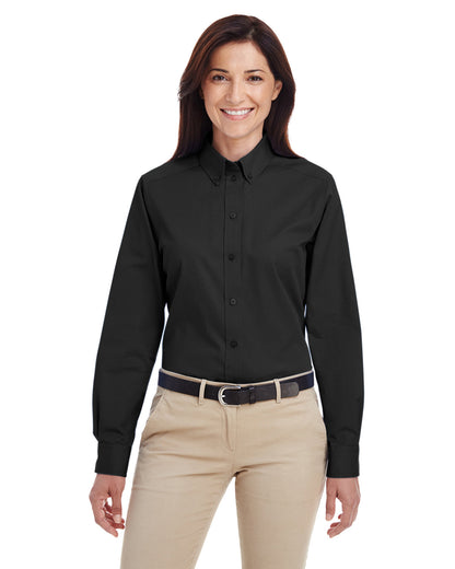 Harriton Ladies' Foundation Cotton Long-Sleeve Twill Shirt with Teflon™ M581W #color_BLACK