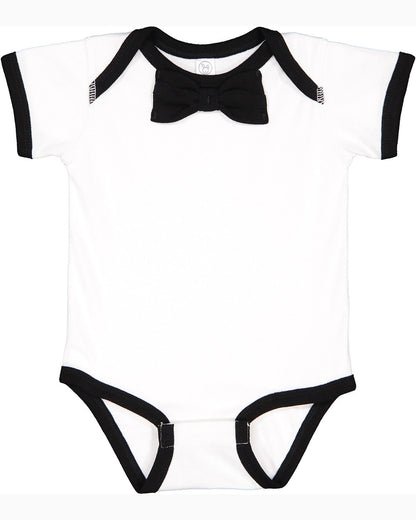 Rabbit Skins Infant Baby Rib Bow Tie Bodysuit RS4407 #color_WHITE / BLACK