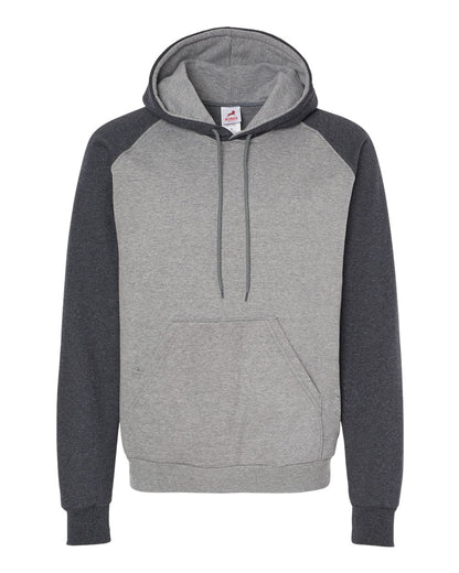 King Fashion Fleece Raglan Hooded Sweatshirt KF4042 #color_Grey Heather/ Dark Charcoal