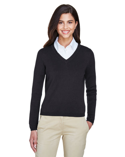 Devon & Jones Ladies' V-Neck Sweater D475W #color_BLACK