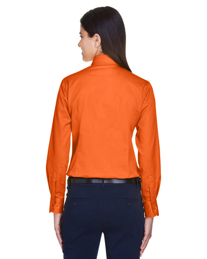 Harriton Ladies' Easy Blend™ Long-Sleeve Twill Shirt with Stain-Release M500W #color_TEAM ORANGE