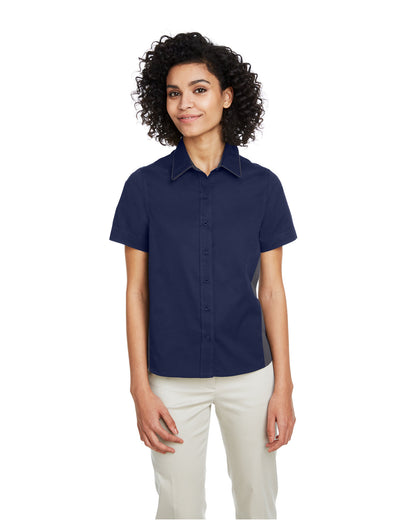 Harriton Ladies' Flash IL Colorblock Short Sleeve Shirt M586W #color_DK NAVY / DK CHRC