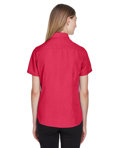 Harriton Ladies' Barbados Textured Camp Shirt M560W #color_PARROT RED