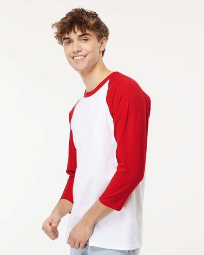 M&O Raglan Three-Quarter Sleeve Baseball T-Shirt 5540 #colormdl_White/ Red