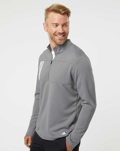 Adidas 3-Stripes Double Knit Quarter-Zip Pullover A482 #colormdl_Grey Three/ White