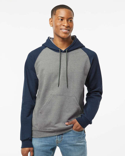 King Fashion Fleece Raglan Hooded Sweatshirt KF4042 #colormdl_Grey Heather/ Heather Navy