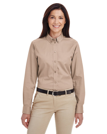 Harriton Ladies' Foundation Cotton Long-Sleeve Twill Shirt with Teflon™ M581W #color_KHAKI