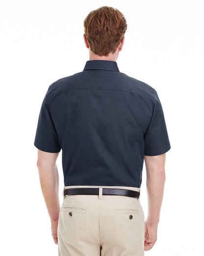 Harriton Men's Foundation Cotton Short-Sleeve Twill Shirt with Teflon™ M582 #color_DARK NAVY