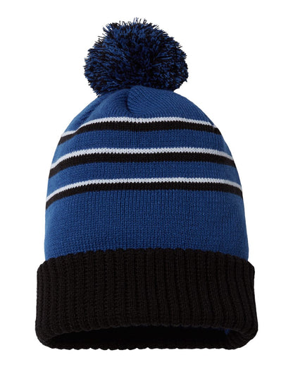 Richardson Pom Cuffed Beanie 134 #color_Royal/ Black/ White