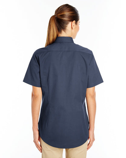 Harriton Ladies' Foundation Cotton Short-Sleeve Twill Shirt with Teflon™ M582W #color_DARK NAVY