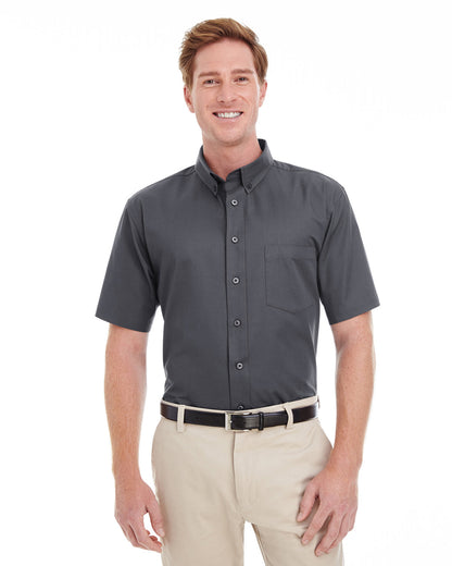 Harriton Men's Foundation Cotton Short-Sleeve Twill Shirt with Teflon™ M582 #color_DARK CHARCOAL