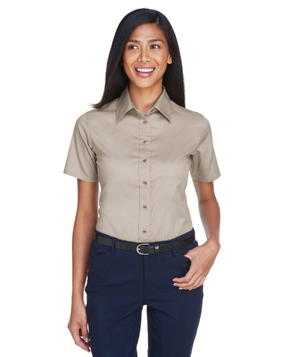 Harriton Ladies' Easy Blend™ Short-Sleeve Twill Shirt with Stain-Release M500SW #color_STONE