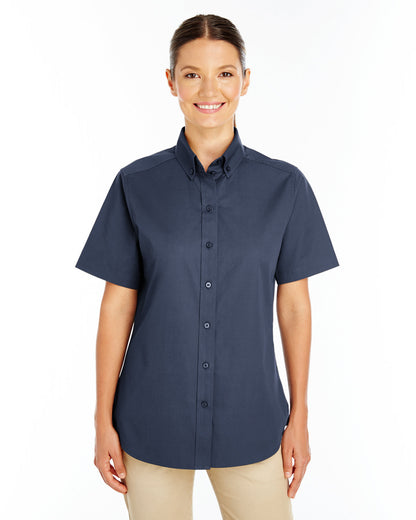 Harriton Ladies' Foundation Cotton Short-Sleeve Twill Shirt with Teflon™ M582W #color_DARK NAVY