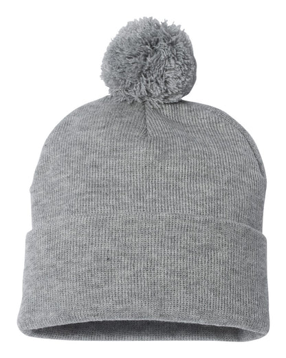 Sportsman 12" Pom-Pom Cuffed Beanie SP15 #color_Heather Grey