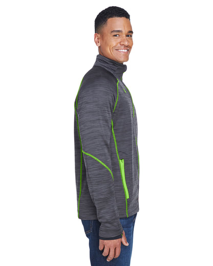 North End Men's Flux Mélange Bonded Fleece Jacket 88697 #color_CARBON / ACD GRN