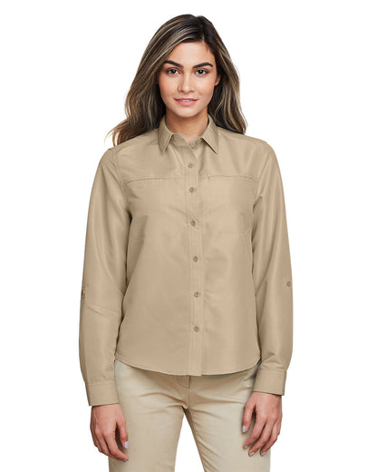 Harriton Ladies' Key West Long-Sleeve Performance Staff Shirt M580LW #color_KHAKI