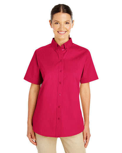 Harriton Ladies' Foundation Cotton Short-Sleeve Twill Shirt with Teflon™ M582W #color_RED