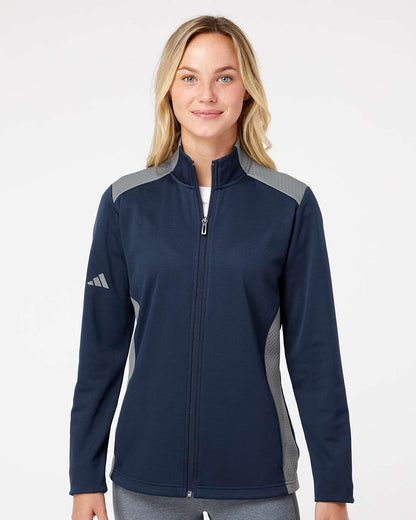 Adidas Women's Textured Mixed Media Full-Zip Jacket A529 #colormdl_Collegiate Navy/ Grey Three