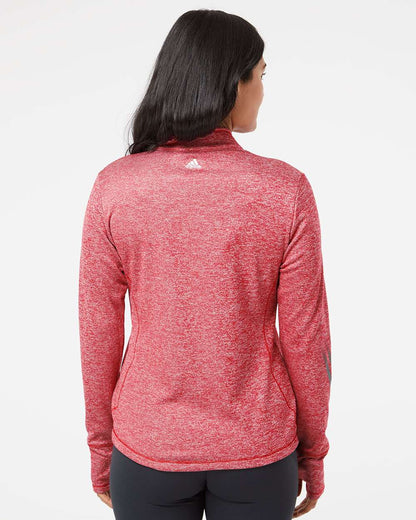 Adidas Women's Brushed Terry Heathered Quarter-Zip Pullover A285 #colormdl_Power Red Heather/ Black