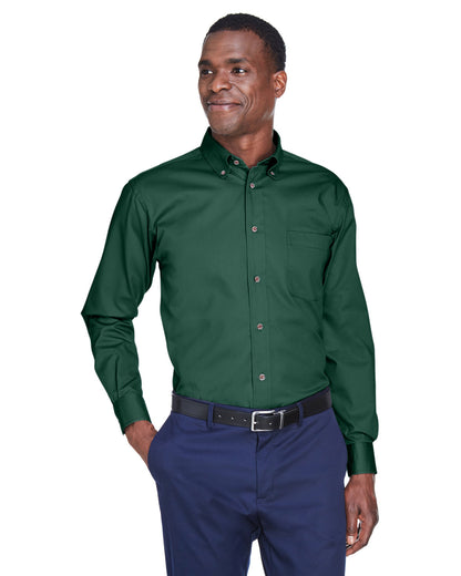 Harriton Men's Easy Blend™ Long-Sleeve Twill Shirt with Stain-Release M500 #color_HUNTER