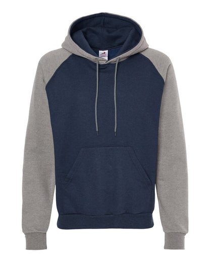 King Fashion Fleece Raglan Hooded Sweatshirt KF4042 #color_Heather Navy/ Grey Heather