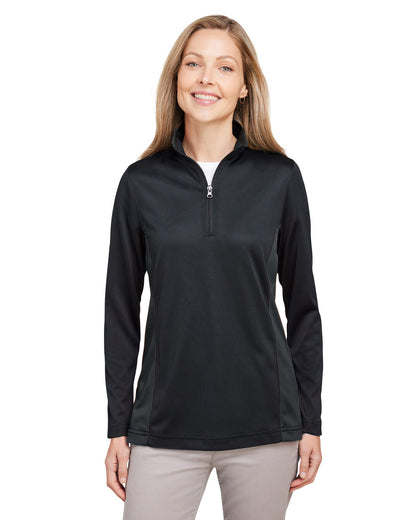 Harriton Ladies' Flash Snag Protection Plus IL Colorblock Quarter-Zip M786W #color_BLACK / DK CHRCL