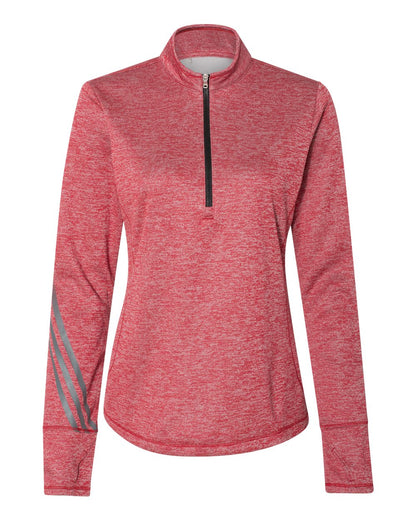 Adidas Women's Brushed Terry Heathered Quarter-Zip Pullover A285 #color_Power Red Heather/ Black