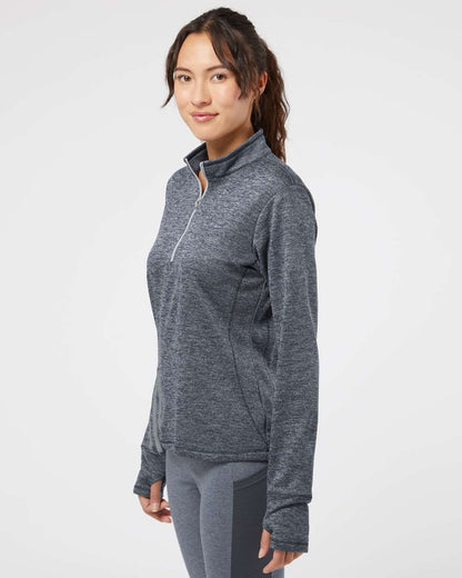 Adidas Women's Brushed Terry Heathered Quarter-Zip Pullover A285 #colormdl_Navy Heather/ Mid Grey