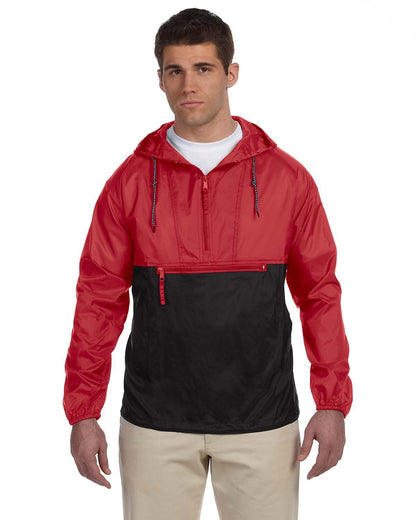 Harriton Adult Packable Nylon Jacket M750 #color_RED / BLACK