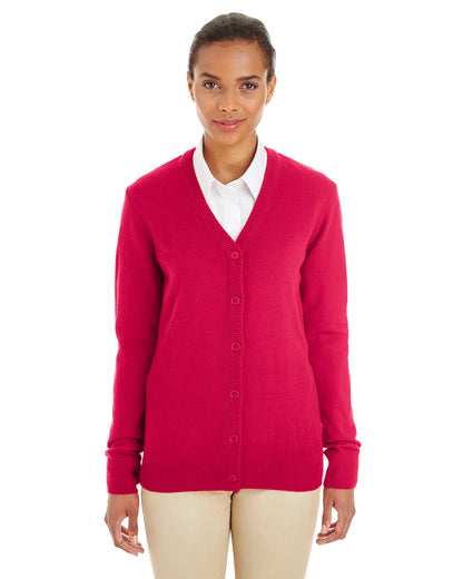 Harriton Ladies' Pilbloc™ V-Neck Button Cardigan Sweater M425W #color_RED