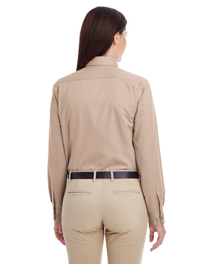 Harriton Ladies' Foundation Cotton Long-Sleeve Twill Shirt with Teflon™ M581W #color_KHAKI