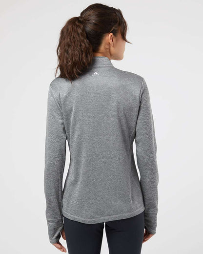 Adidas Women's Brushed Terry Heathered Quarter-Zip Pullover A285 #colormdl_Mid Grey Heather/ Black