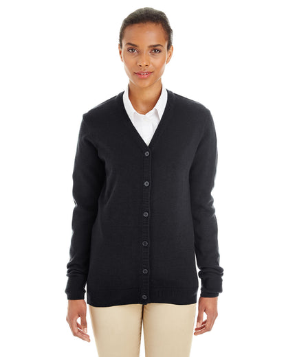 Harriton Ladies' Pilbloc™ V-Neck Button Cardigan Sweater M425W #color_BLACK