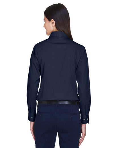 Harriton Ladies' Easy Blend™ Long-Sleeve Twill Shirt with Stain-Release M500W #color_NAVY