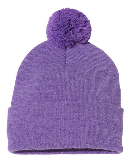 Sportsman 12" Pom-Pom Cuffed Beanie SP15 #color_Heather Purple