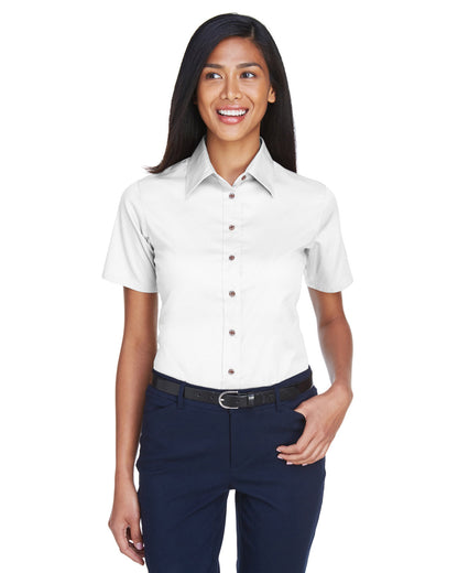 Harriton Ladies' Easy Blend™ Short-Sleeve Twill Shirt with Stain-Release M500SW #color_WHITE