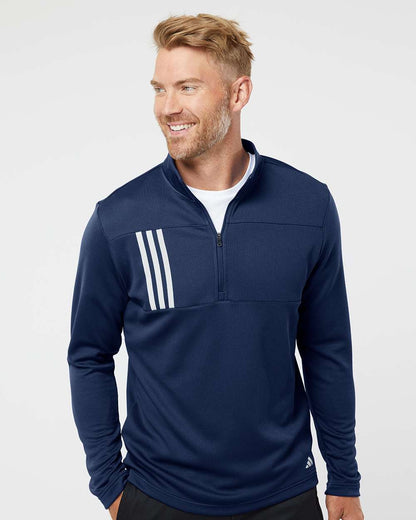 Adidas 3-Stripes Double Knit Quarter-Zip Pullover A482 #colormdl_Team Navy Blue/ Grey Two