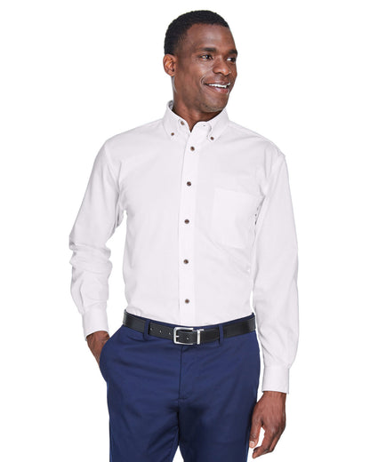 Harriton Men's Tall Easy Blend™ Long-Sleeve Twill Shirt with Stain-Release M500T #color_WHITE