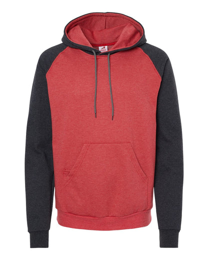 King Fashion Fleece Raglan Hooded Sweatshirt KF4042 #color_Heather Red/ Dark Charcoal