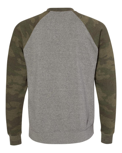 Independent Trading Co. Special Blend Crewneck Raglan Sweatshirt PRM30SBC #color_Nickel Heather/ Forest Camo