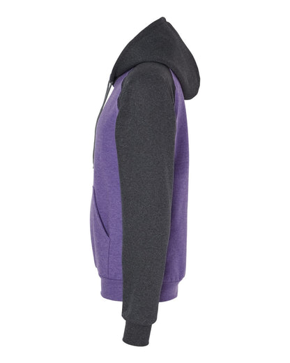 King Fashion Fleece Raglan Hooded Sweatshirt KF4042 #color_Heather Purple/ Dark Charcoal