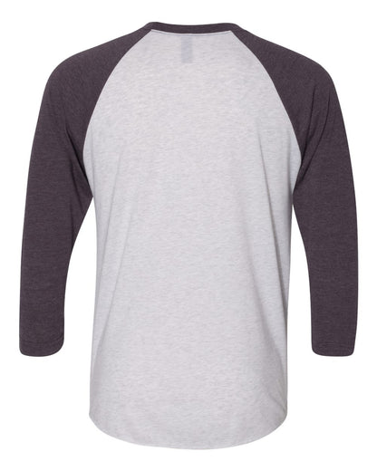 Next Level Apparel Unisex Triblend Three-Quarter Sleeve Raglan 6051 #color_Vintage Purple Sleeves/ Heather White Body