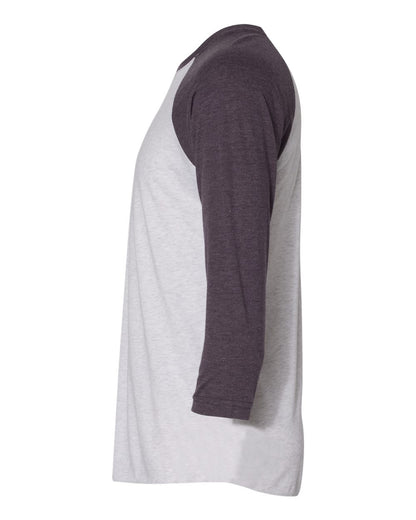 Next Level Apparel Unisex Triblend Three-Quarter Sleeve Raglan 6051 #color_Vintage Purple Sleeves/ Heather White Body